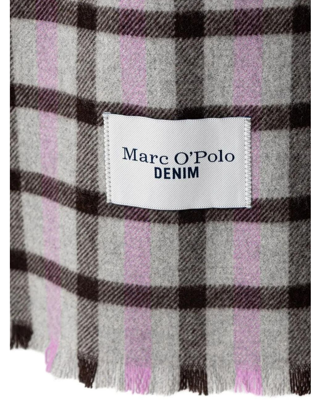 Marc O' Polo White Check-Pattern Frayed Wool Scarf