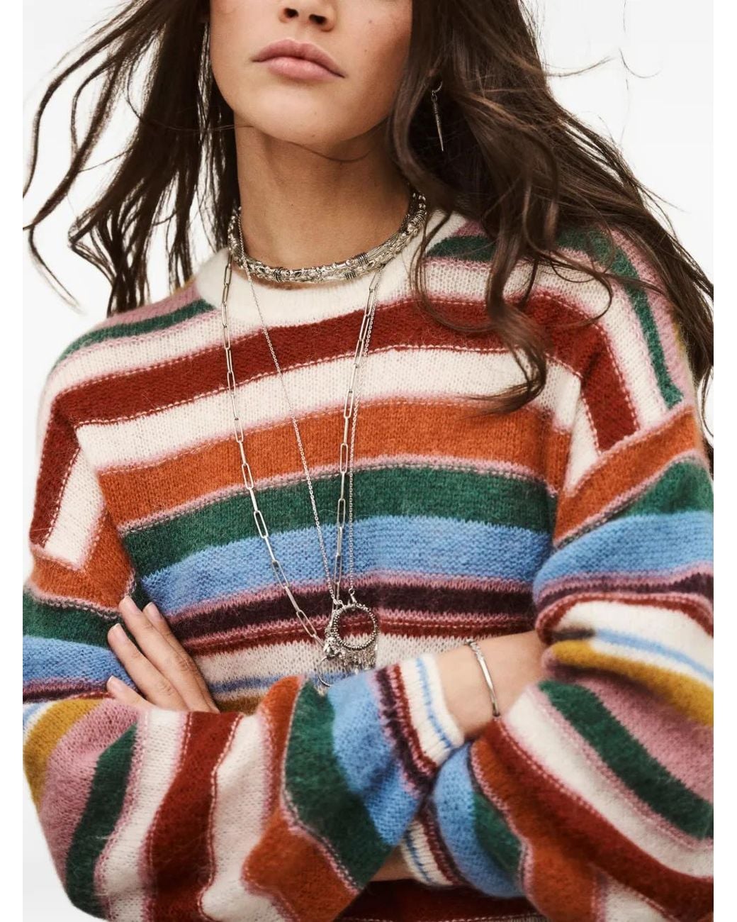Ba&sh Red Serena Striped Round-Neck Jumper