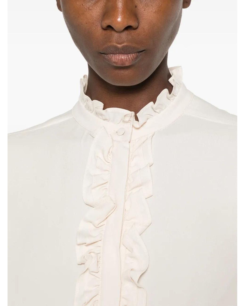 iBlues White Ruffled-Detail Long-Sleeve Blouse
