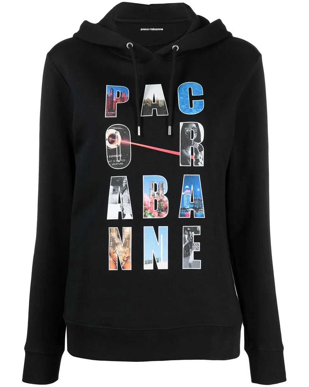 Rabanne Black Logo-Print Drawstring Hoodie