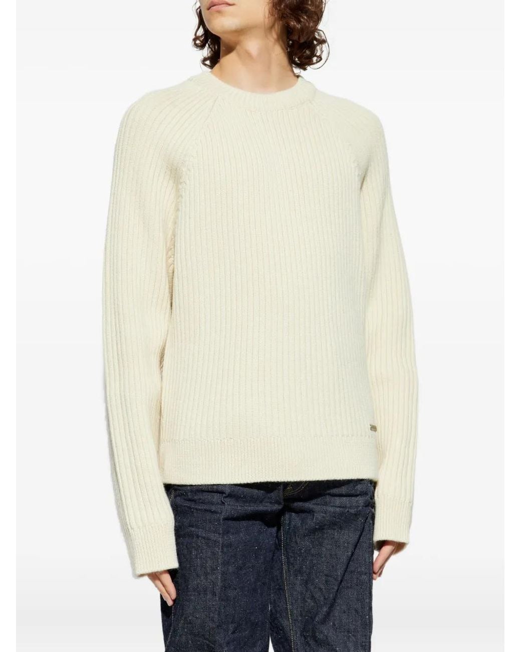 DSquared² Natural Ribbed Long-Sleeves Sweater for men