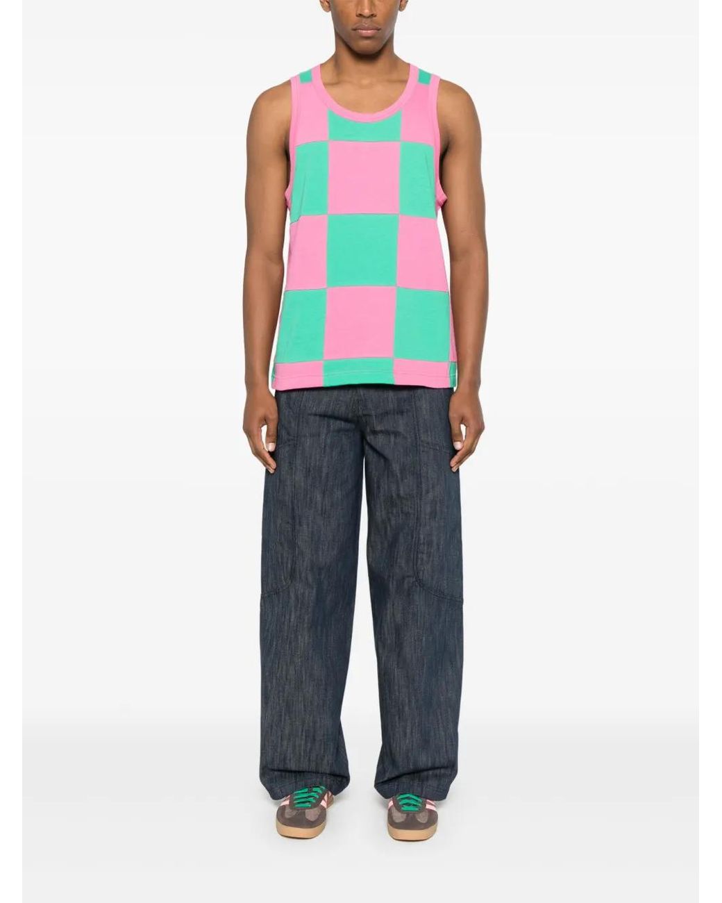 Comme des Garçons White Check-Pattern Tank Top for men