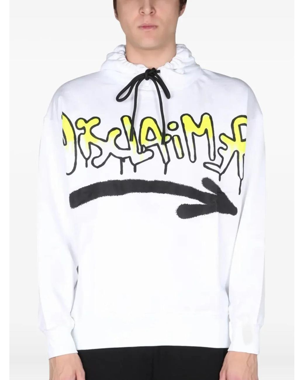 DISCLAIMER White Drawstring Graphic Hoodie for men