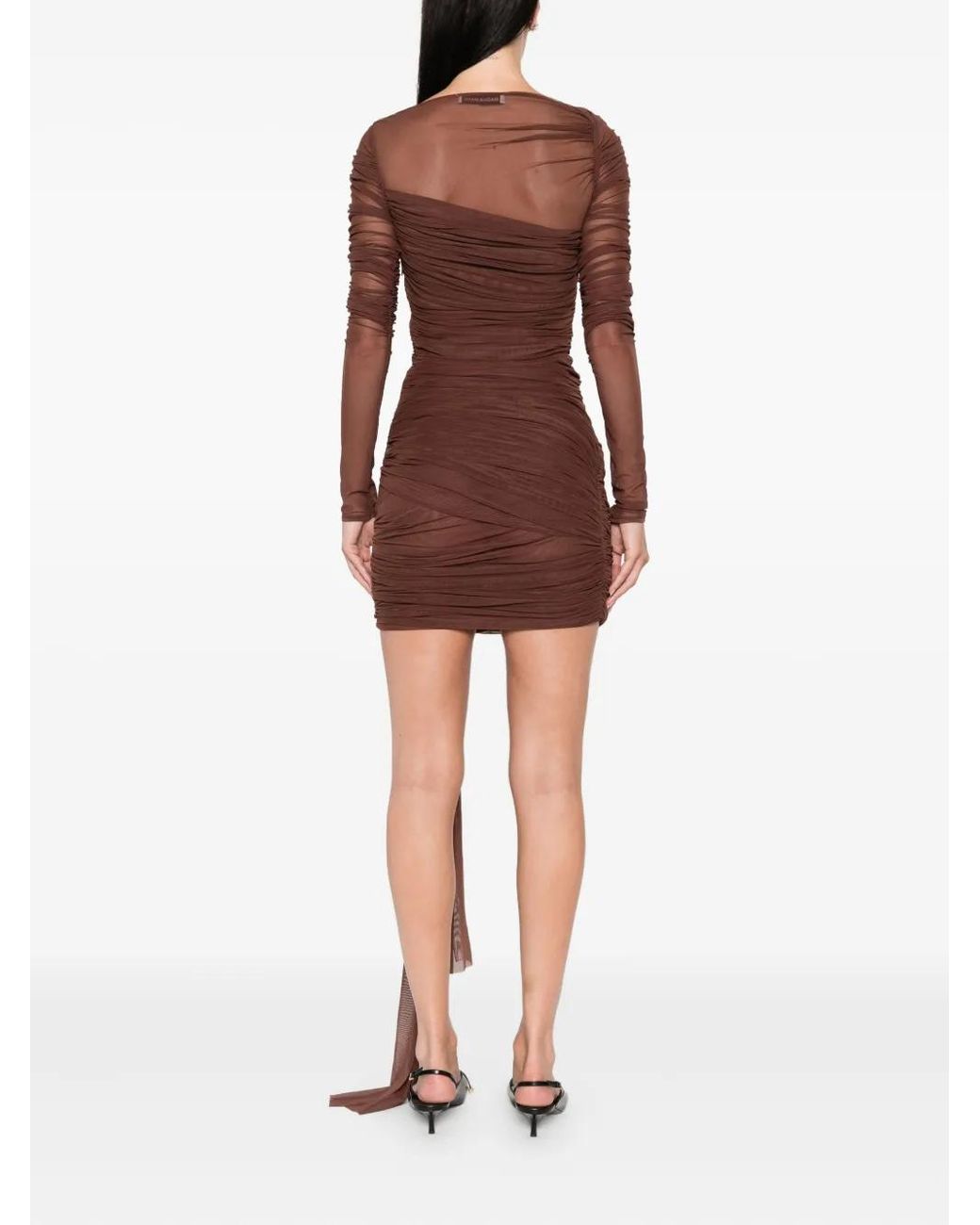 Mach & Mach Brown Crystal-Embellished Draped Dress