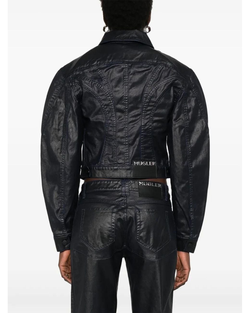 Mugler Denim Jack Met Wax-Effect in het Black