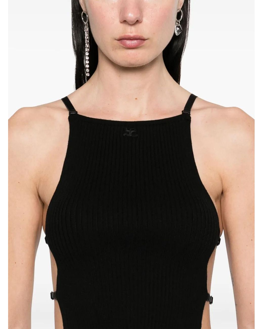 Courreges Black Ribbed Crop Top