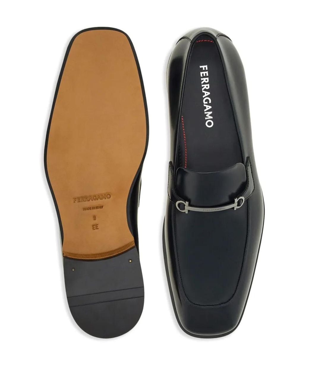 Ferragamo Black Gancini-Charm Leather Mocassin Loafers for men