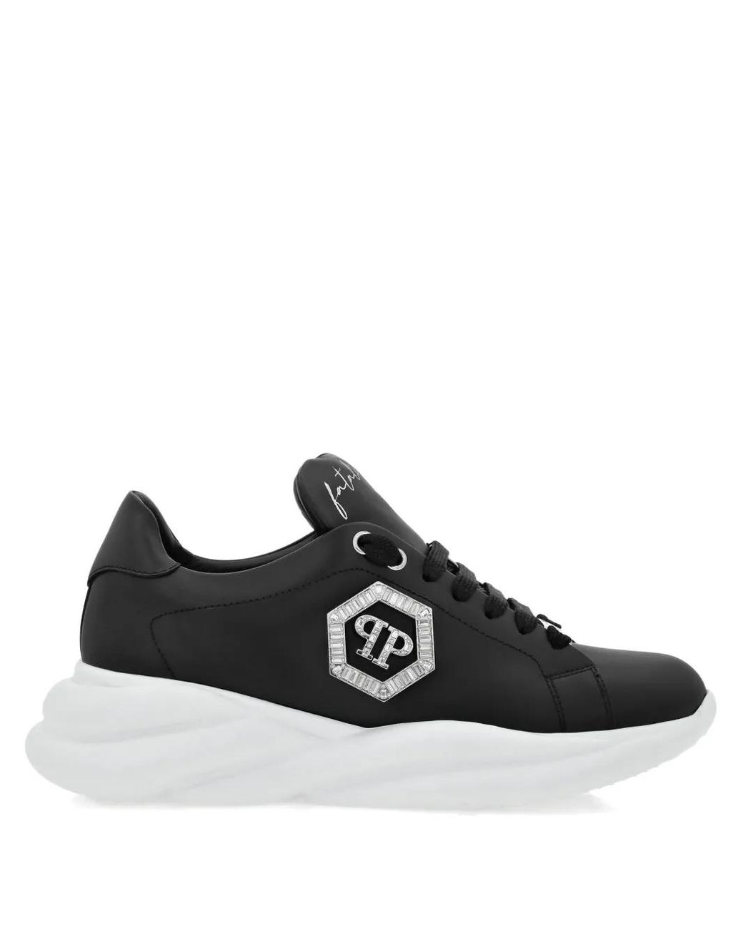 Philipp Plein Black Nappa Leather Runner Crystal Fatale Sneakers