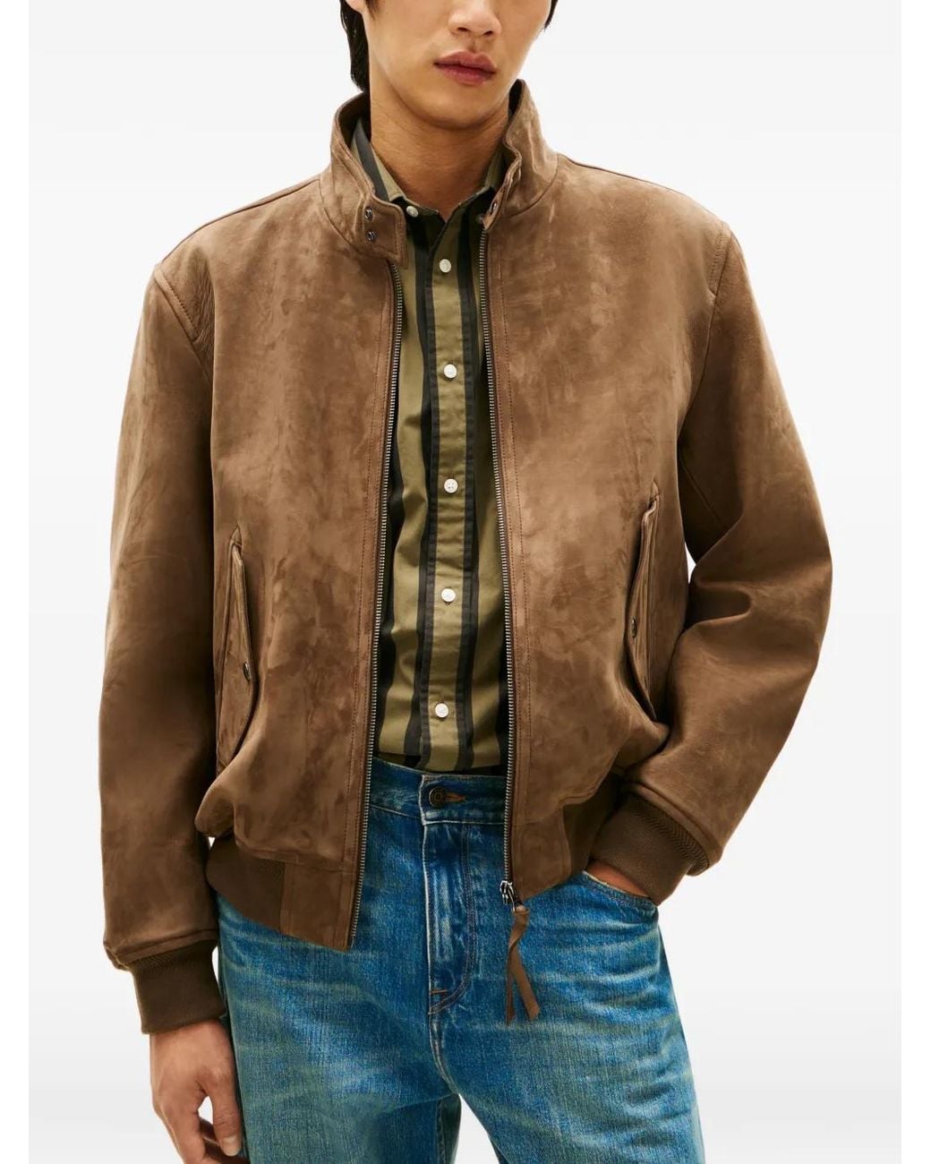 Tommy Hilfiger Brown Zipped Leather Jacket for men