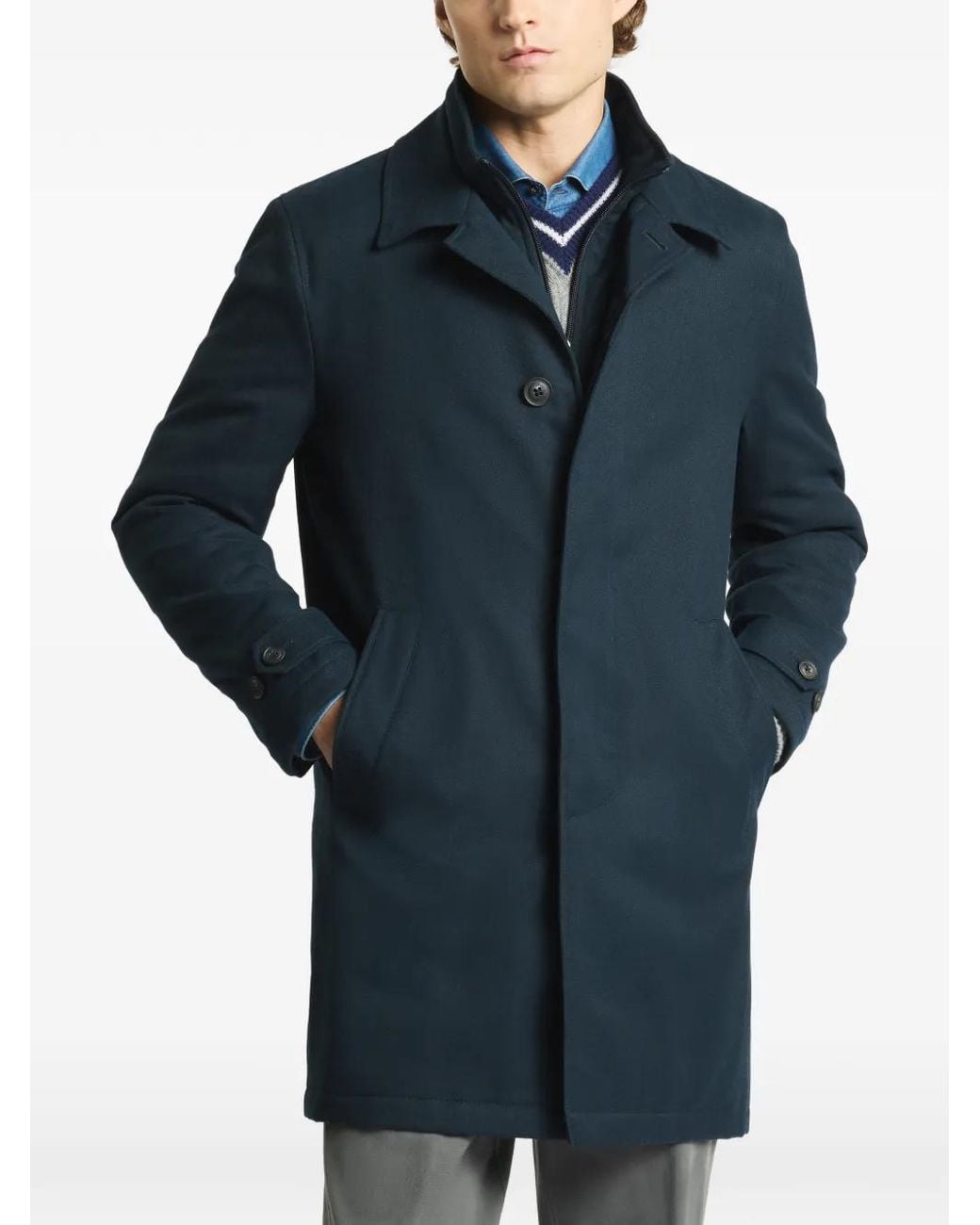 Fay Blue Layered Single-Breasted Coat for men