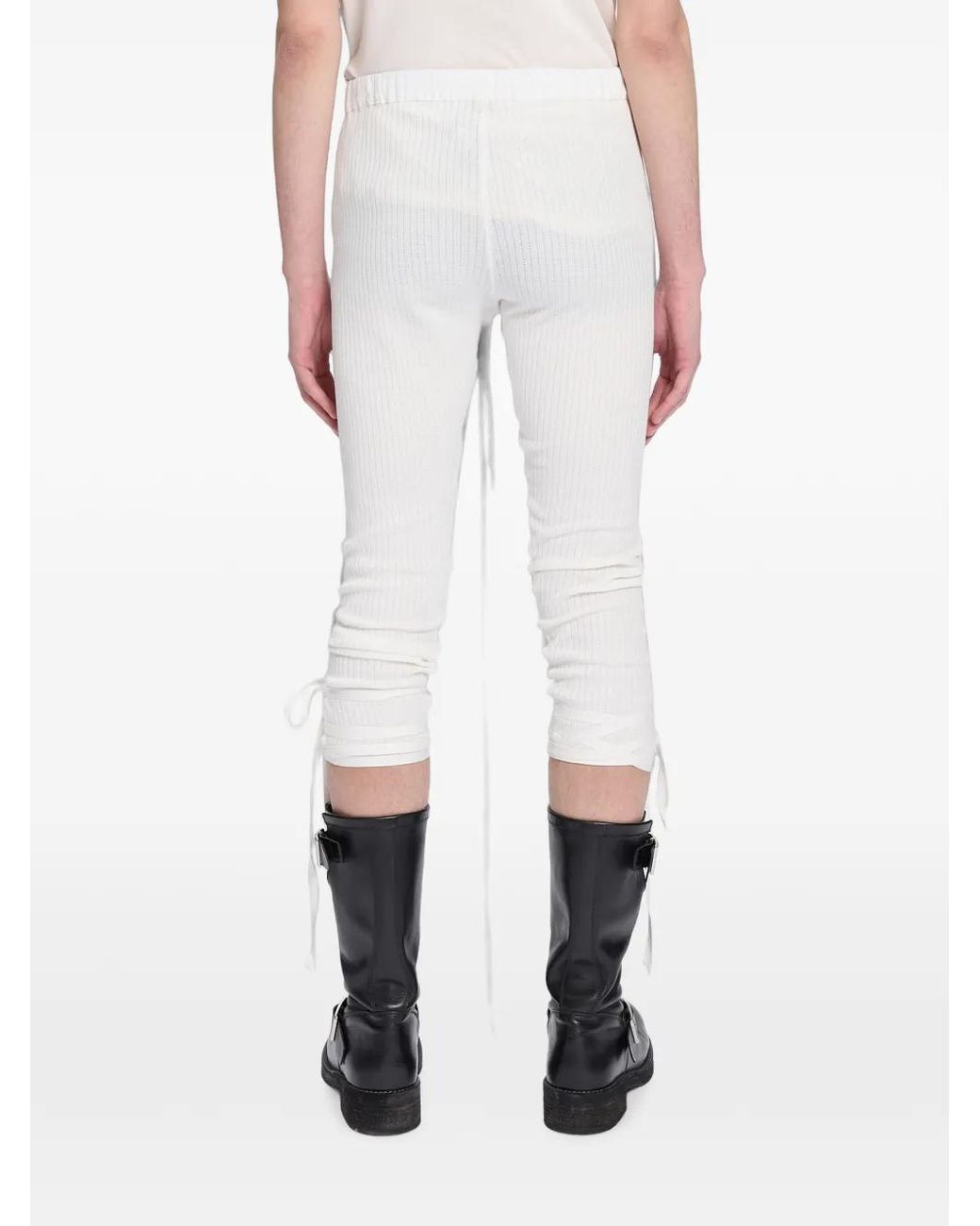 Ann Demeulemeester White Lace-Up Cropped Trousers for men
