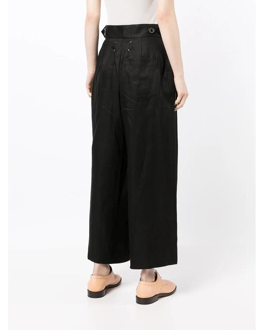 Maison Margiela Black Wide-Leg Trousers With High Waist And Button Details