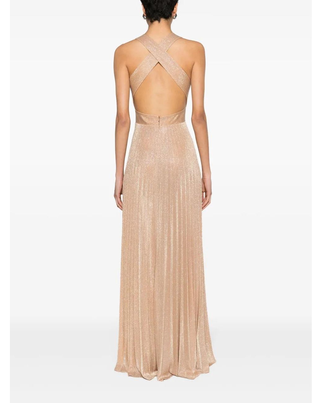 Nissa Natural Glittery Plissé-Effect Gown