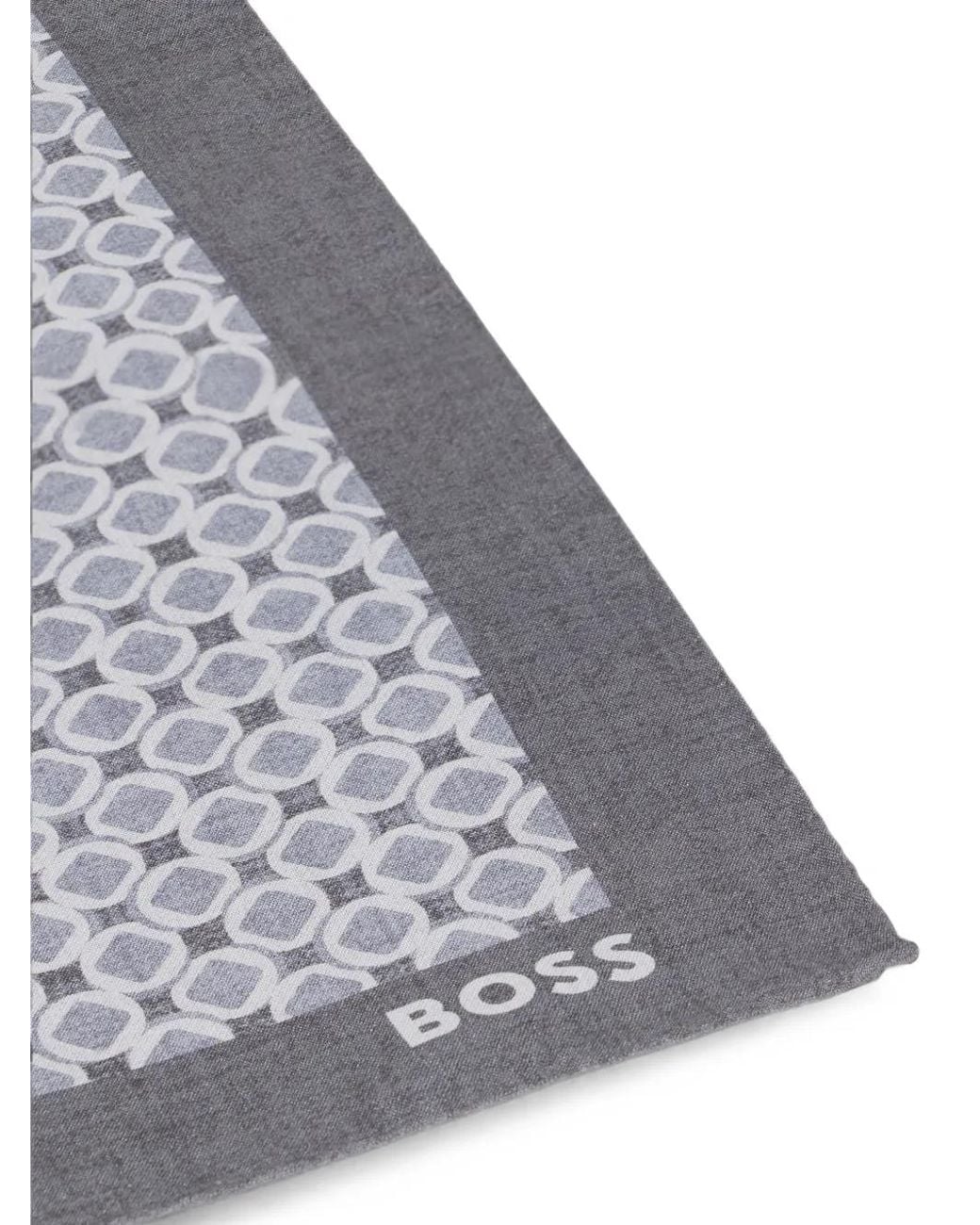 Boss Gray Geometric-Print Pocket Square for men