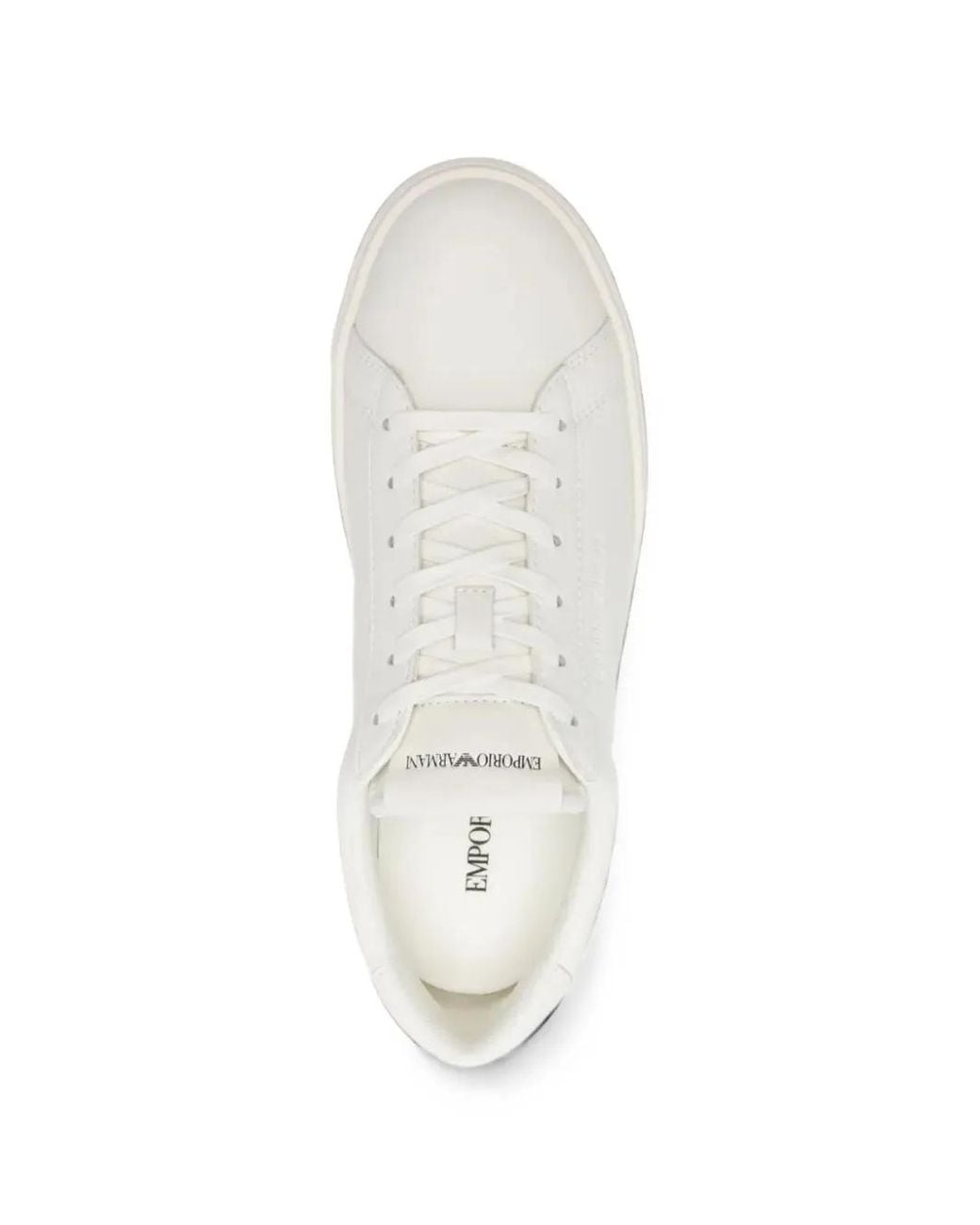 Emporio Armani White Logo-Embossed Leather Sneakers for men