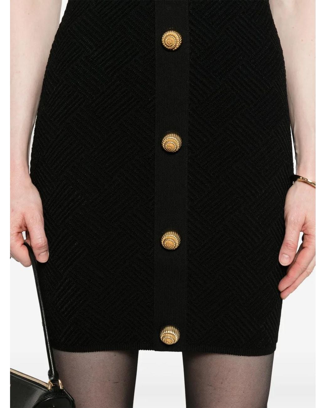 Balmain Black Short Dress With Buttons