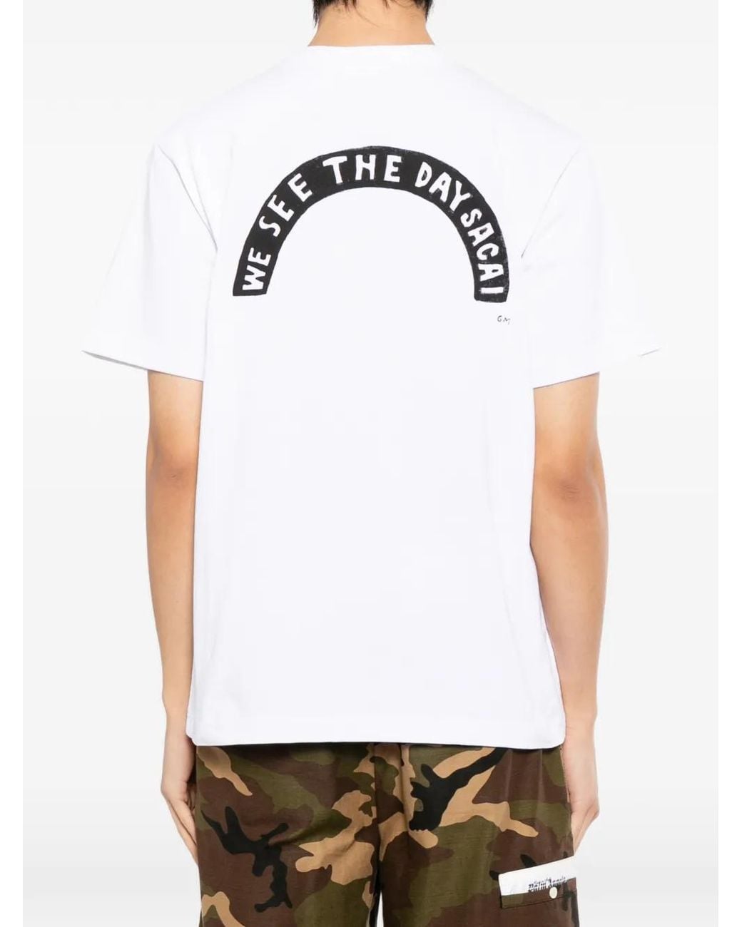 Sacai White Graphic-Print Cotton T-Shirt for men