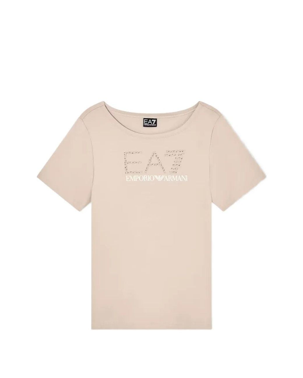 EA7 Natural Rhinestone-Embellished Logo-Print T-Shirt