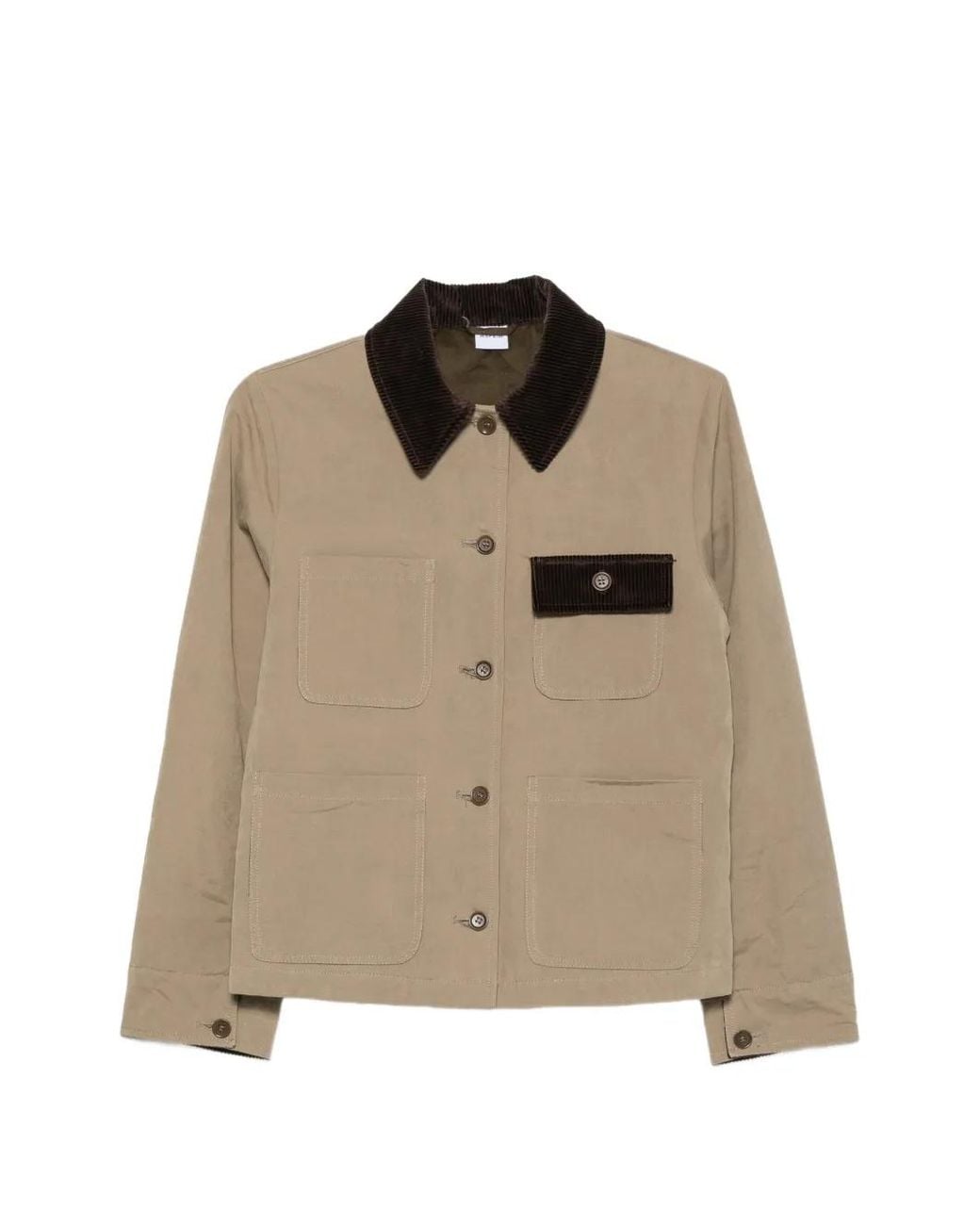 Aspesi Natural Corduroy-Trim Patch-Pocket Jacket