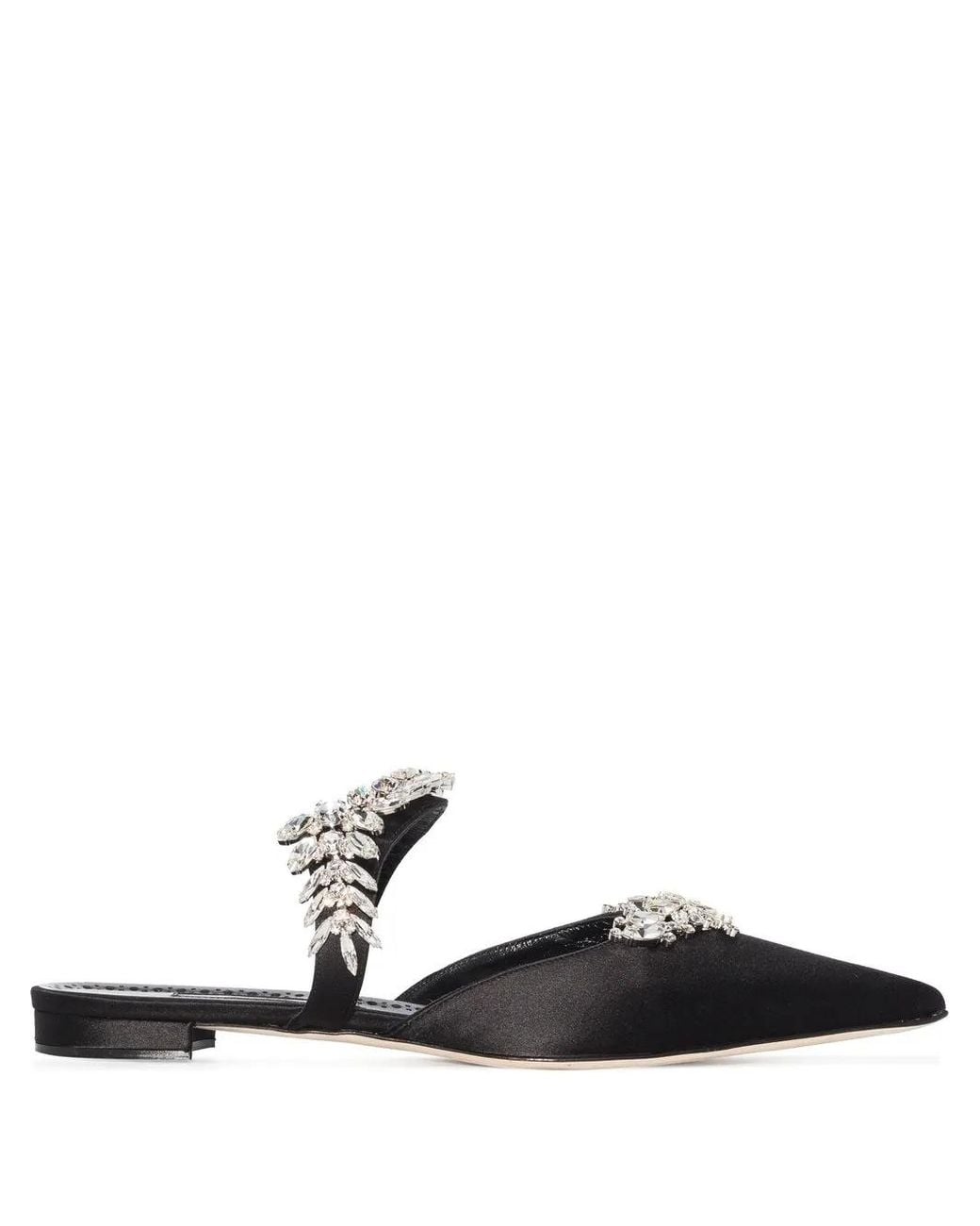 Manolo Blahnik White Lurum Crystal-Embellished Mules