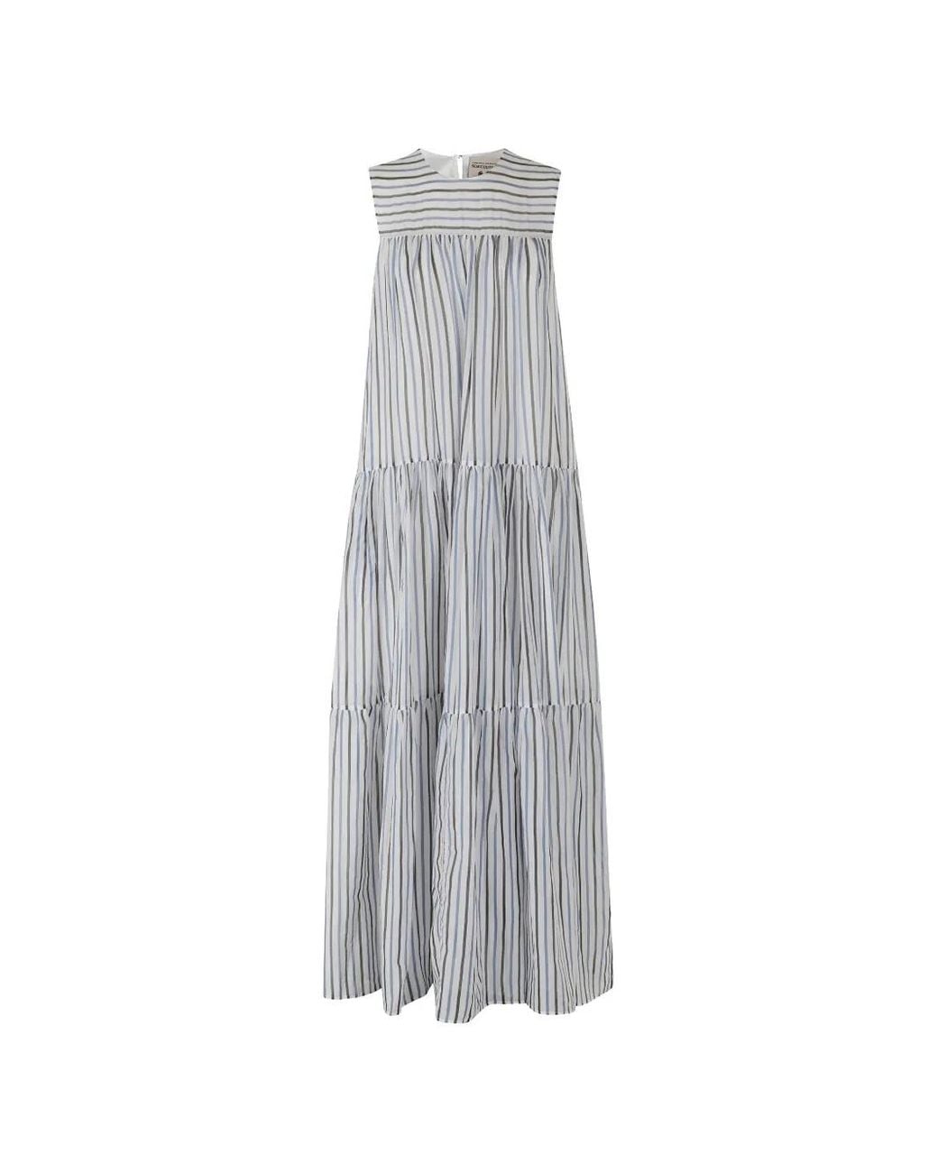 Semicouture White Luigia Striped Tiered Maxi Dress