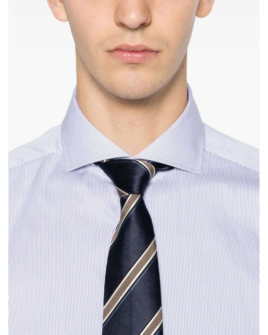 Dell'Oglio White Striped Button Shirt for men