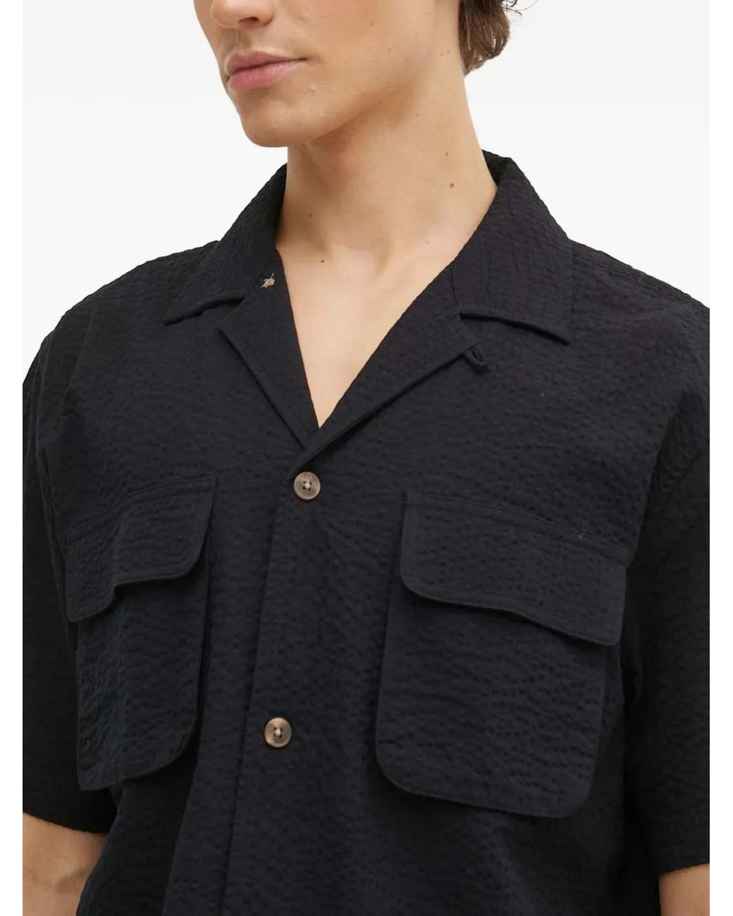Les Deux Black Pocket Textured Shirt for men