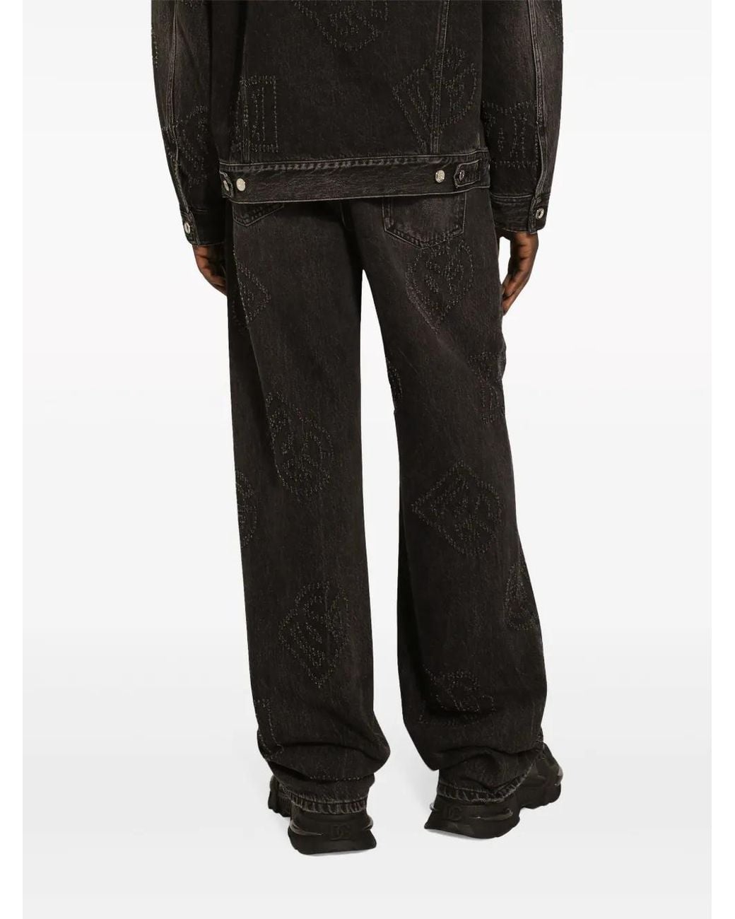 Dolce & Gabbana Black Logo-Embroidered Straight-Leg Jeans for men