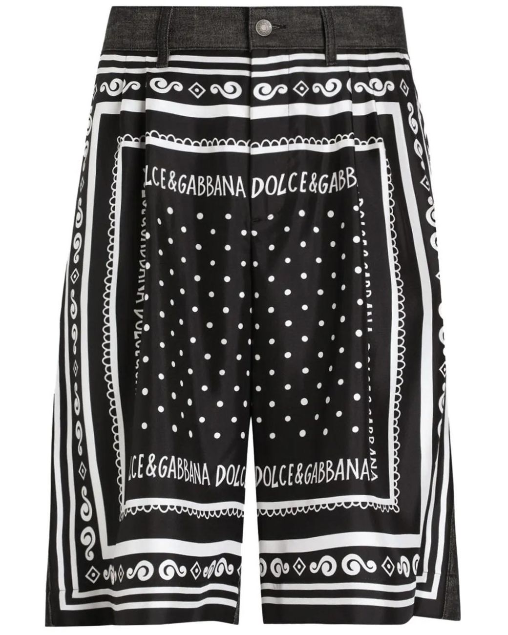 Dolce & Gabbana Black Printed Silk And Denim Shorts for men