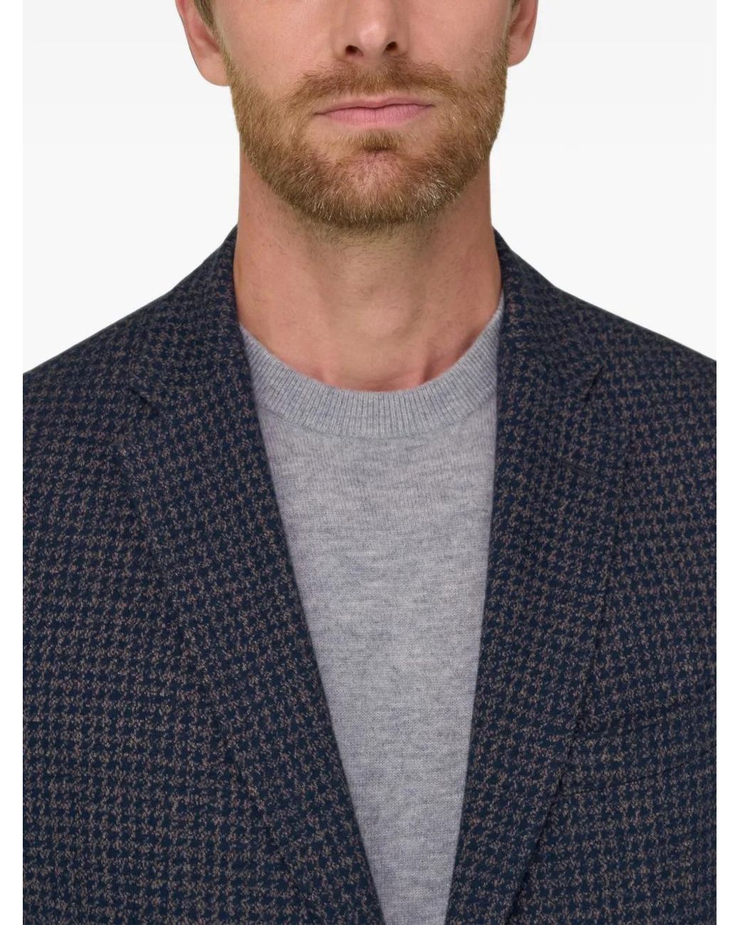 Boggi Blue Blazer Houndstooth Cotton Blend B Jersey for men