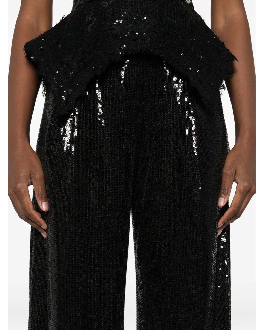 Nissa Black Sequin-Embellished Trousers