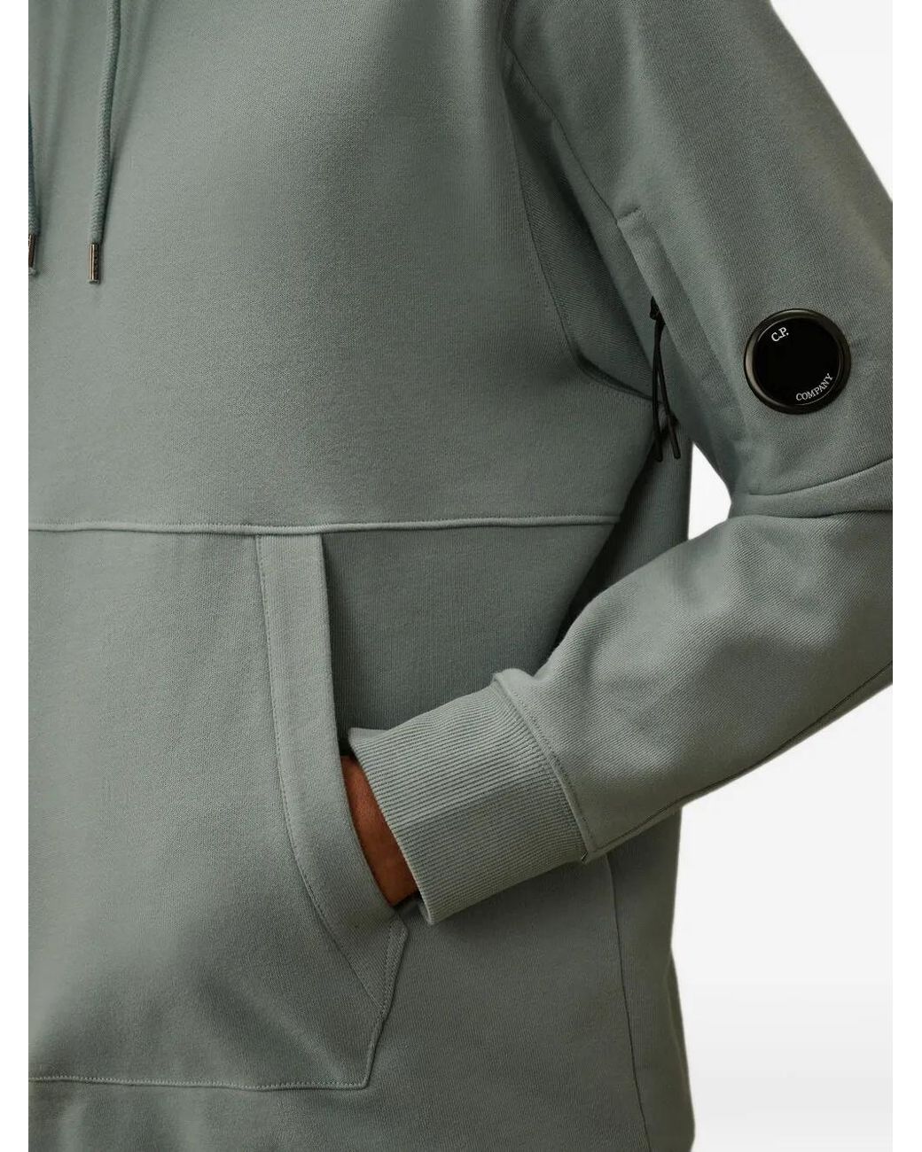 C P Company Green Diagonal Raised Fleece Lens Hoodie for men