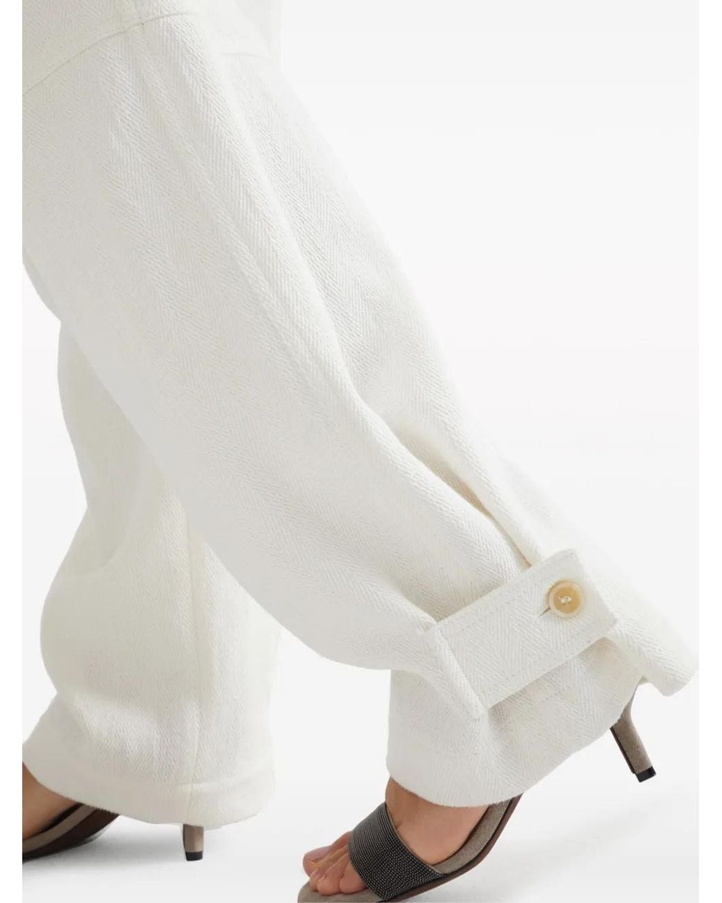 Brunello Cucinelli White Pintuck-Detail Straight-Leg Trousers