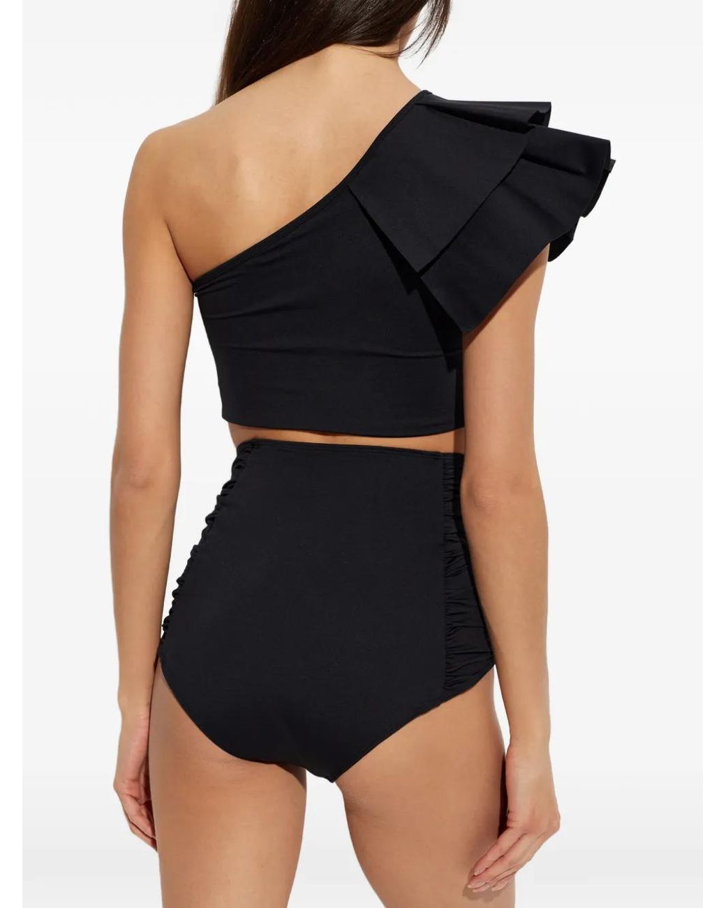 Maiya Paris Black Orsay Ruffled One-Shoulder Bikini