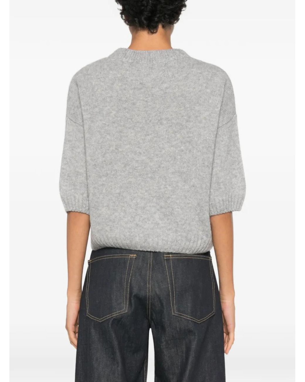 Allude Gray Short-Sleeve Crew-Neck Knitwear