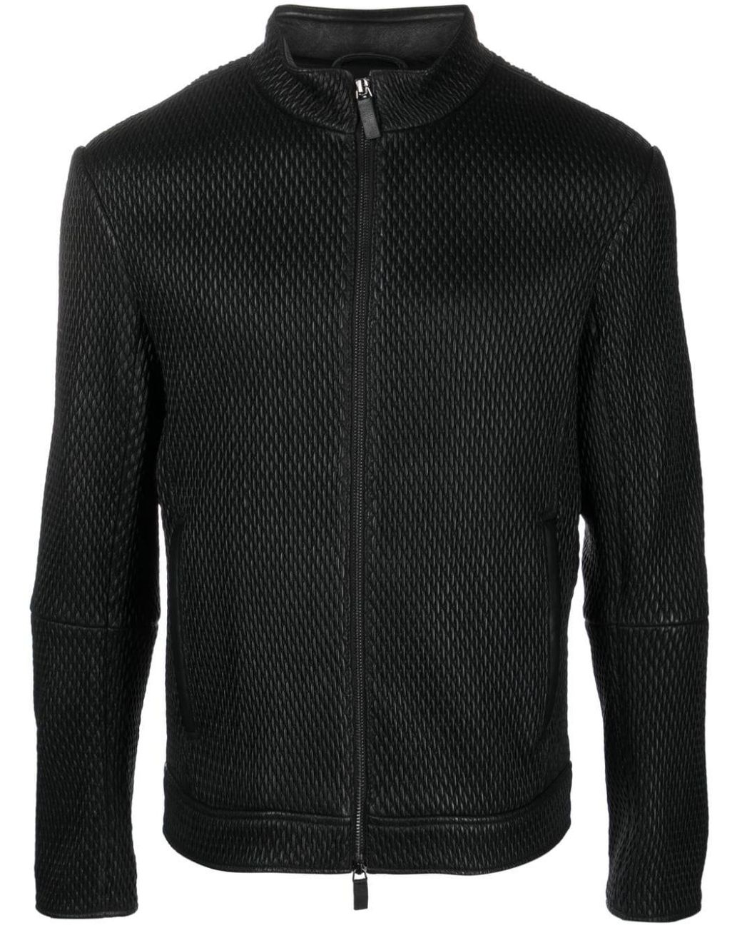 Emporio Armani Seersucker texture Leather Jacket in Black for Men Lyst