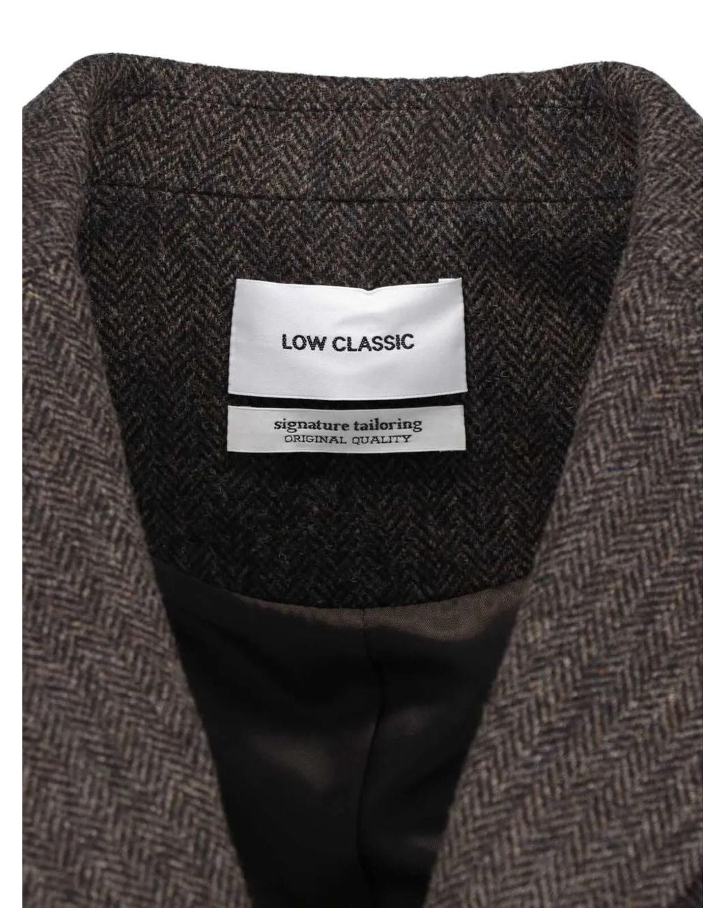 Low Classic Brown Herringbone-Pattern Wool Blazer