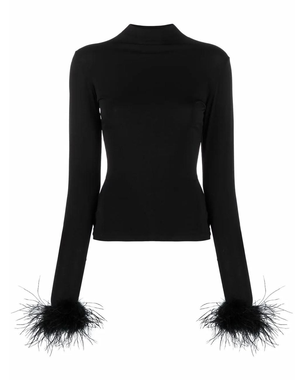 Atu Body Couture Black Feather-Cuff High-Neck Top