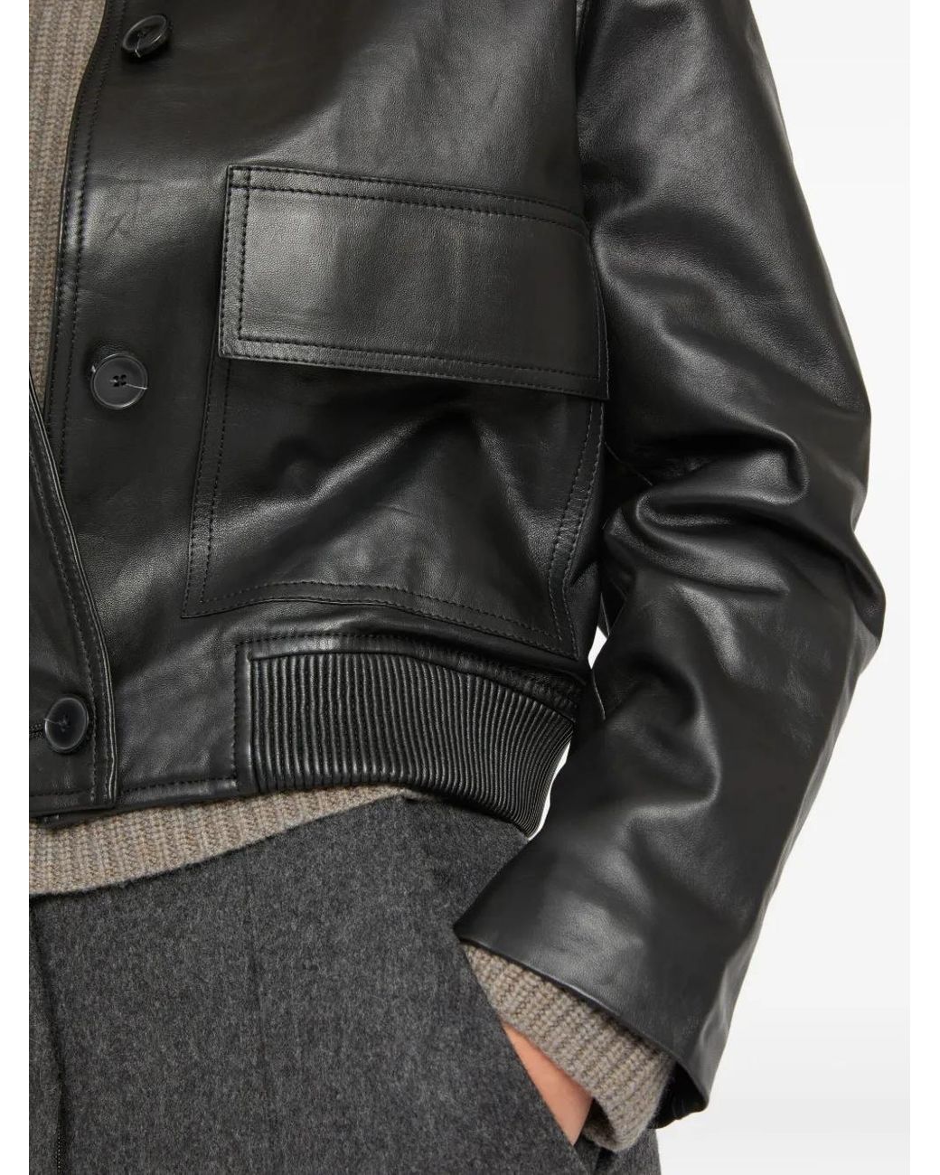 Yves Salomon Black Cropped Leather Jacket