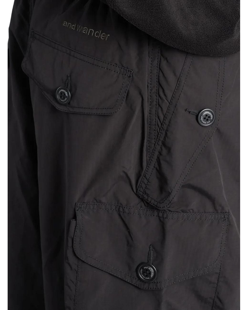 And Wander Black Logo-Embroidered Cargo Straight-Leg Trousers for men
