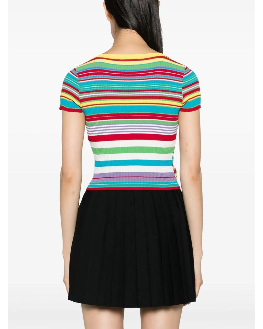 Moschino Blue Stripe-Pattern V-Neck Top