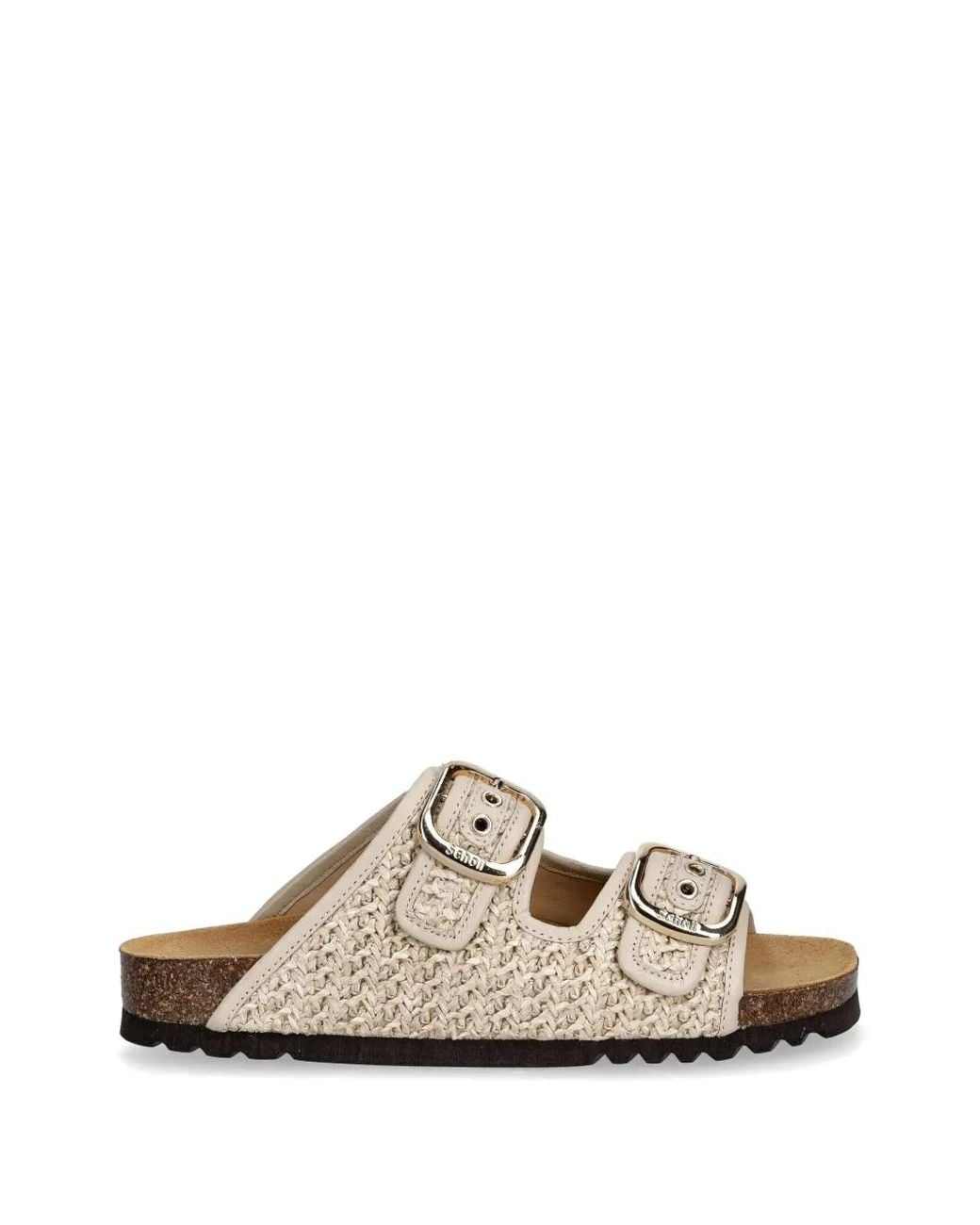 Scholl White Woven Buckle Strap Slides