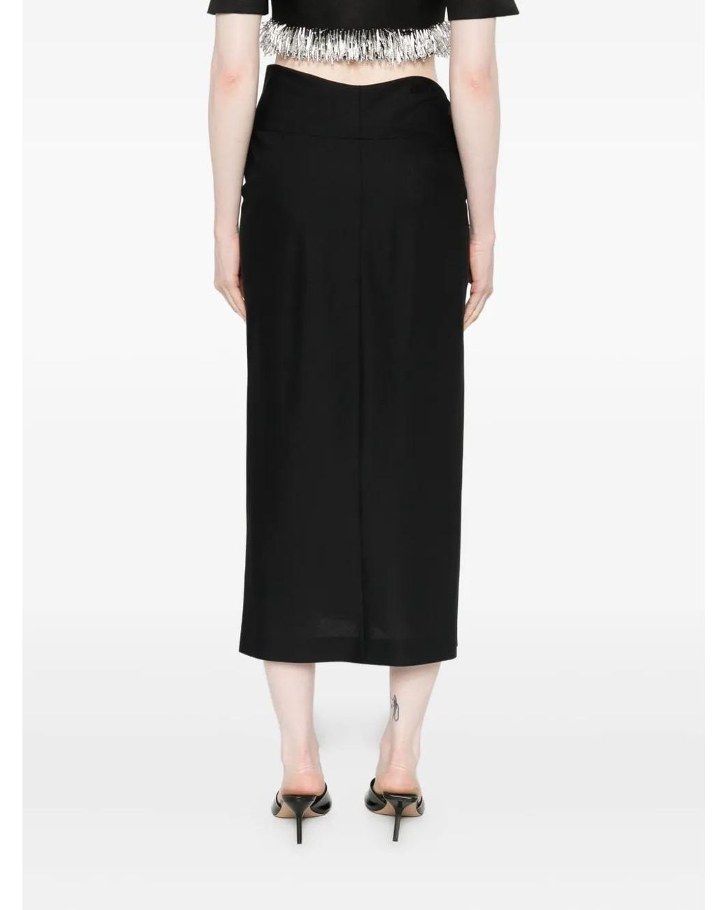 Alberta Ferretti Black Draped-Detail Midi Skirt