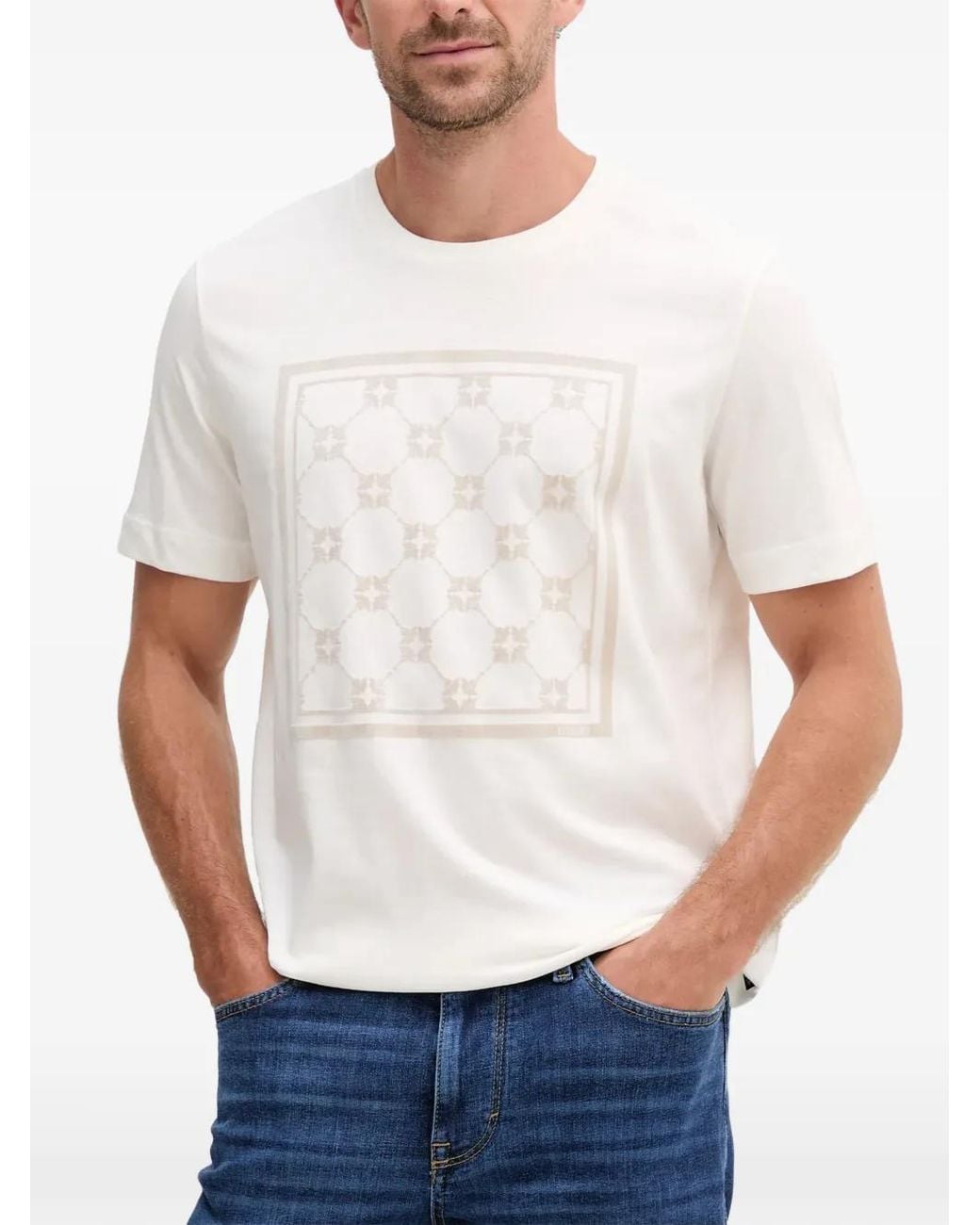 Joop! White Geometric-Print Cotton T-Shirt for men