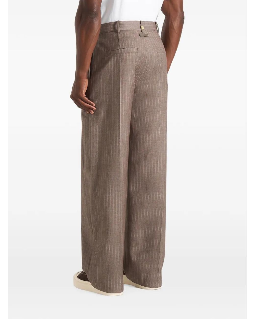 Manière De Voir Brown Charles Wide Fit Wrap Leg Pinstripe Tailored Trousers for men