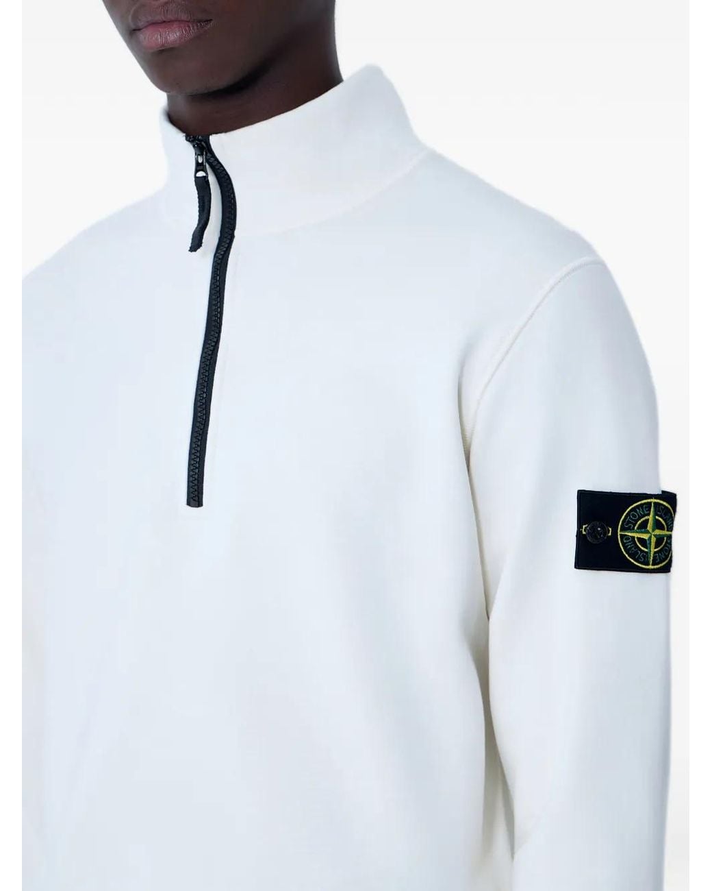 Stone Island White 6100070 Organic Cotton Fleece Sweatshirt for men