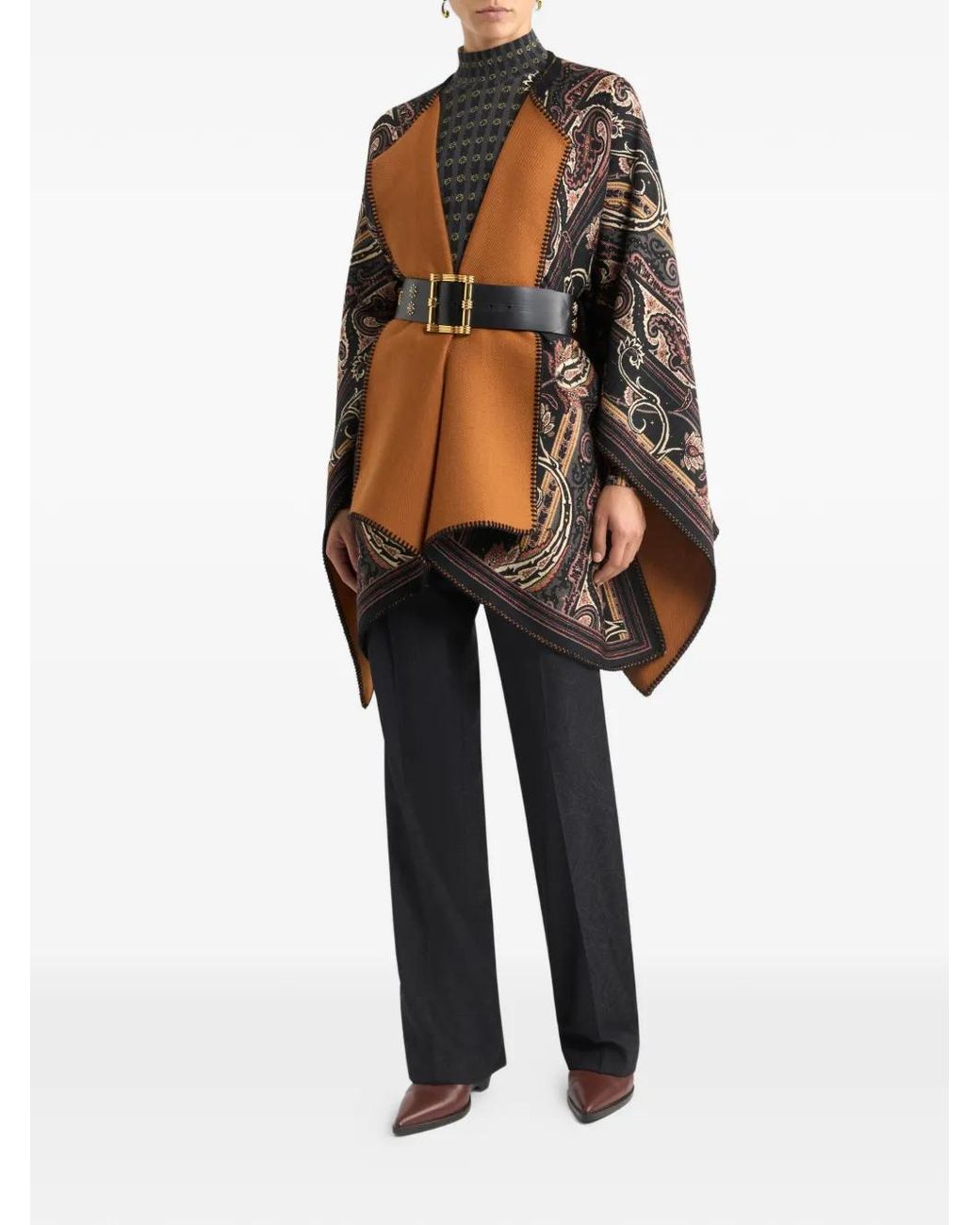 Etro Brown Reversible Patterned Cloth Cape
