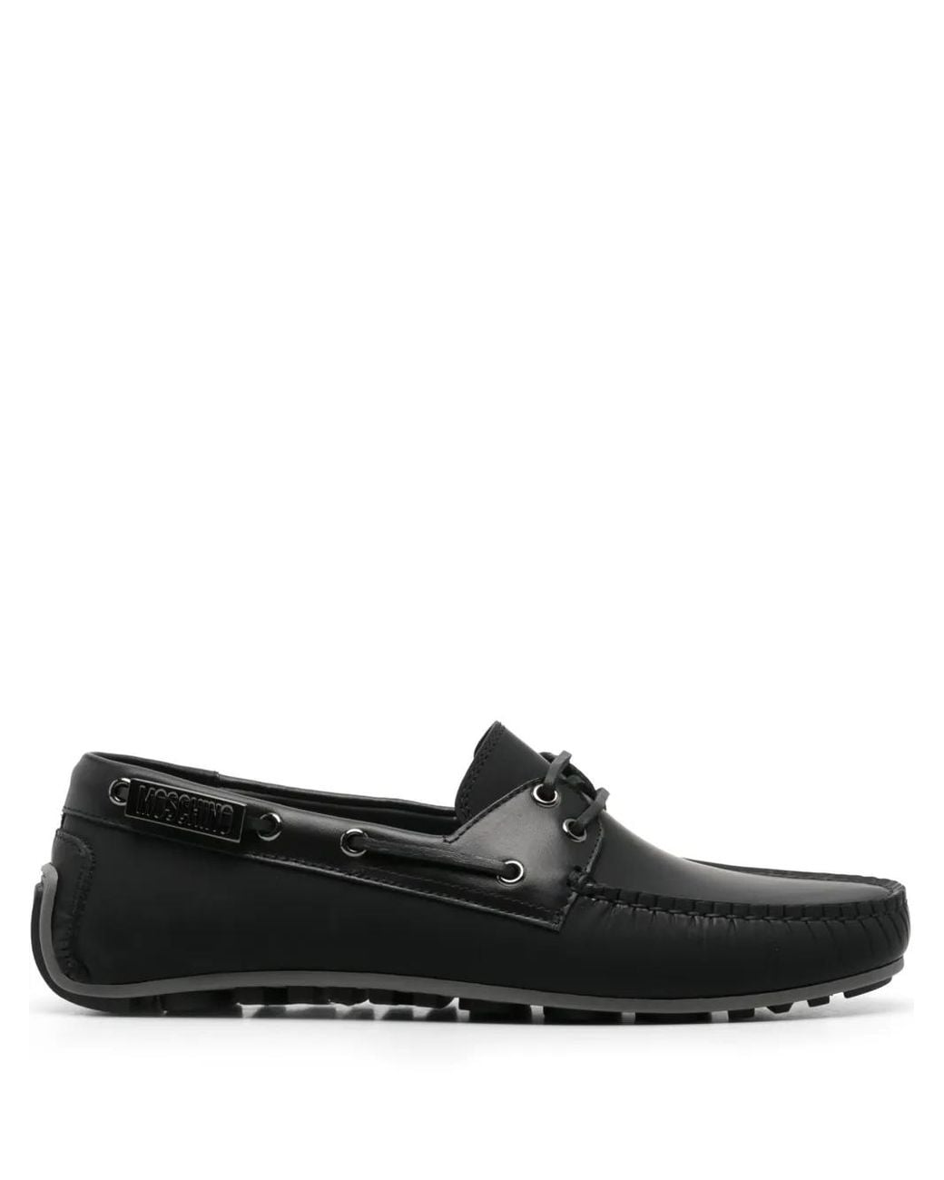 Moschino Black Logo-Plaque Boat Shoes for men