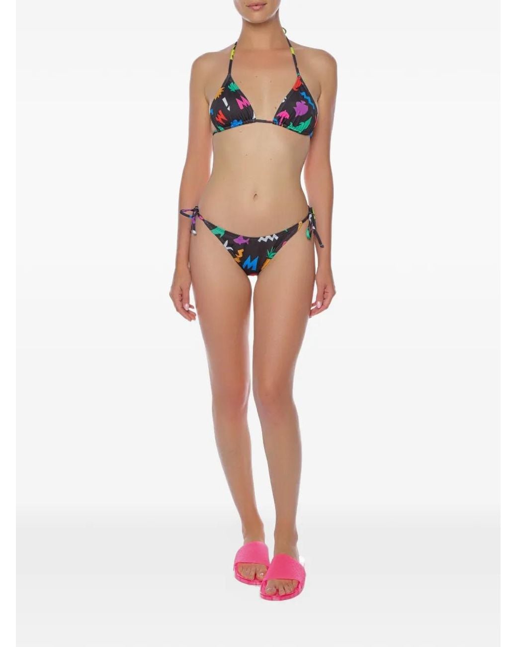 Moschino Blue Graphic-Print Side-Tie Bikini Bottoms