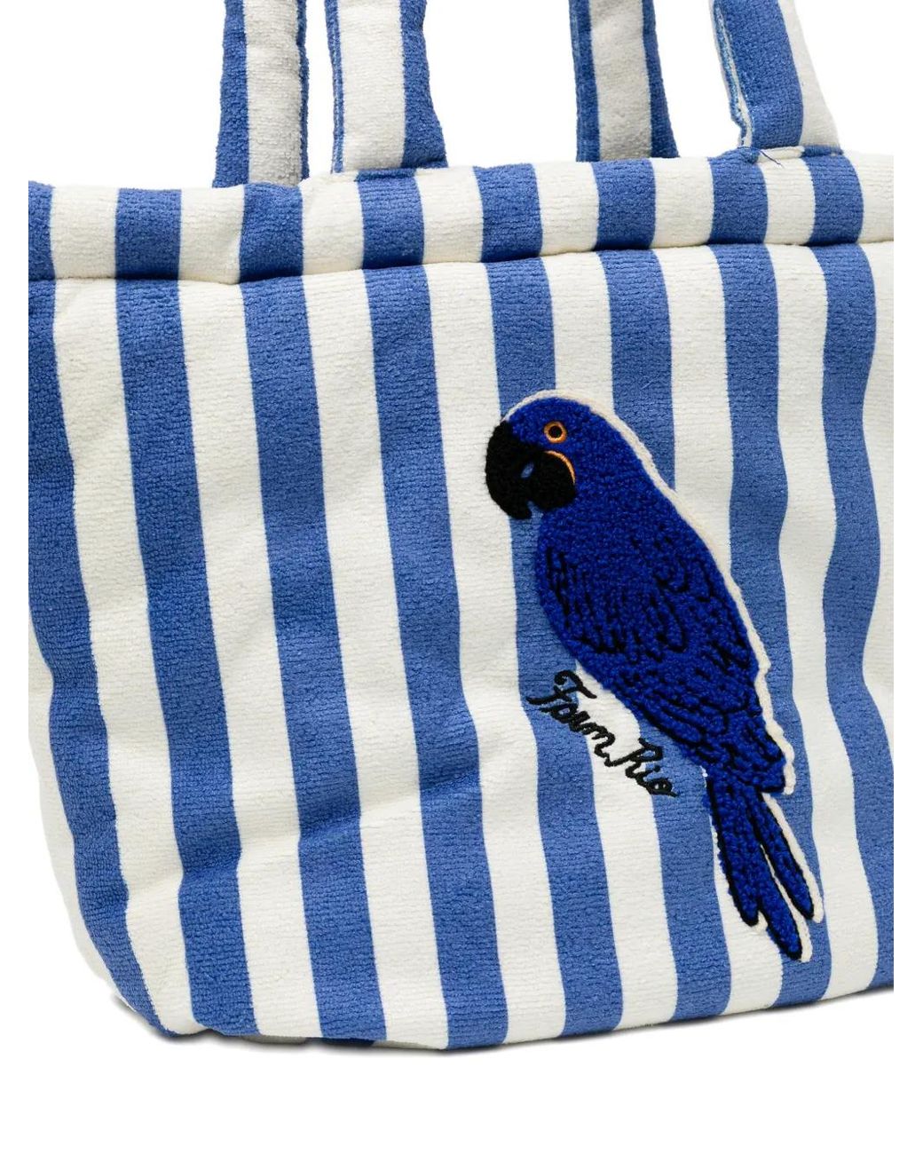 Farm Rio Blue Parrot Striped Tote Bag